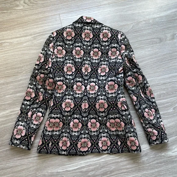 Alice + Olivia Macey Floral Print Blazer Sz 0 EUC Peach and Black - Picture 11 of 13